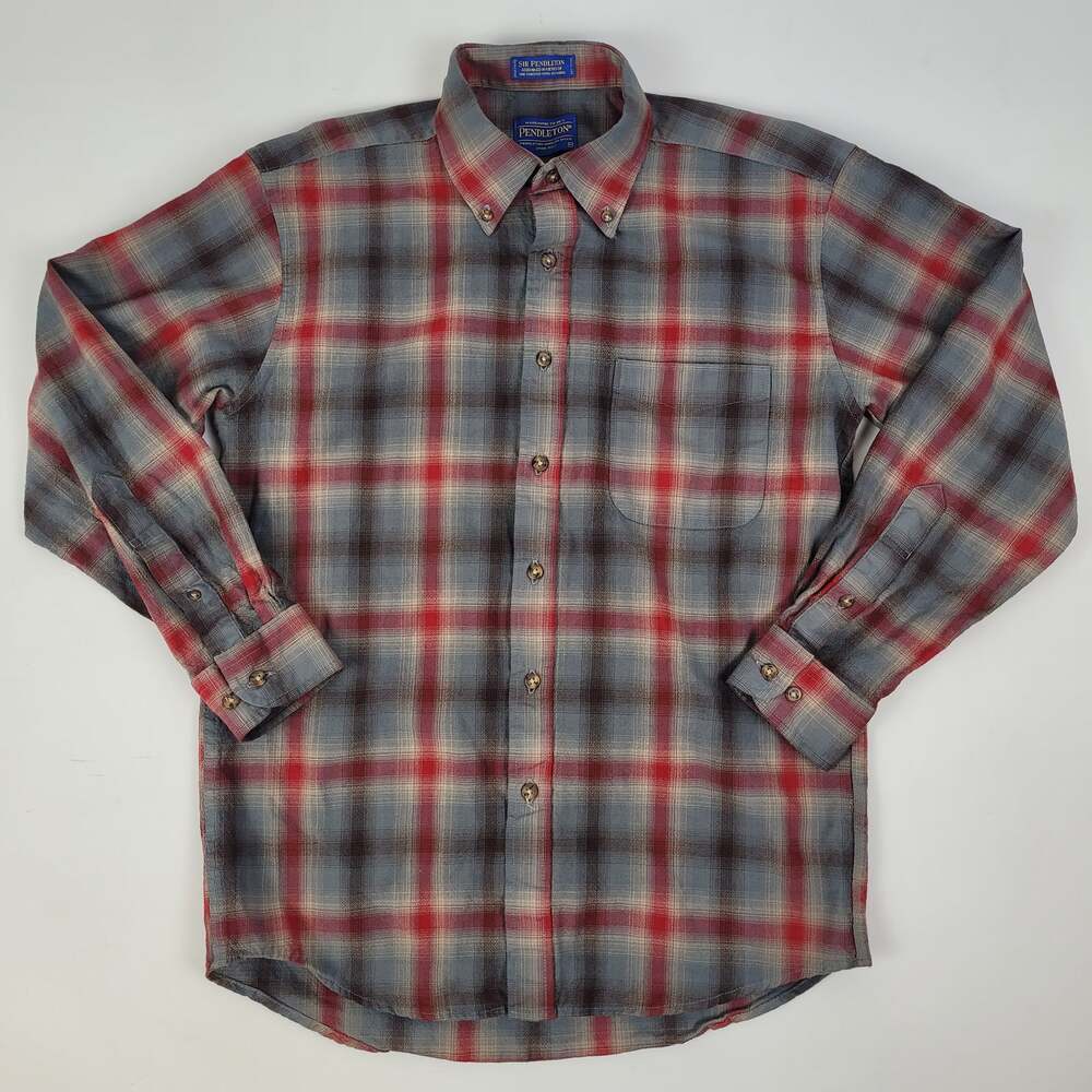 Vintage Sir Pendleton 100% Wool Long-Sleeve Button-Down Red Grey Men's Sz M